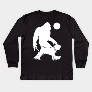 Bigfoot Walking Chinese Shar Pei dog Kids Long Sleeve T-Shirt